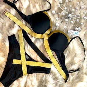 Sexy back and gold bikini by Mermaid Swimwear. New with tags.